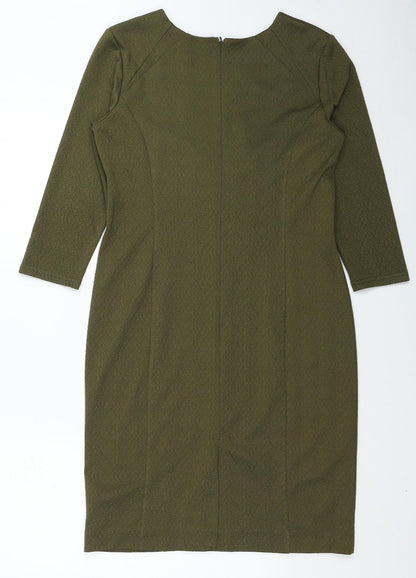 Simon Jeffrey Womens Green Polyester Pencil Dress Size 12 Round Neck Zip