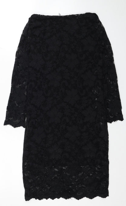 New Look Womens Black Floral Nylon Mini Size 10 Boat Neck Pullover