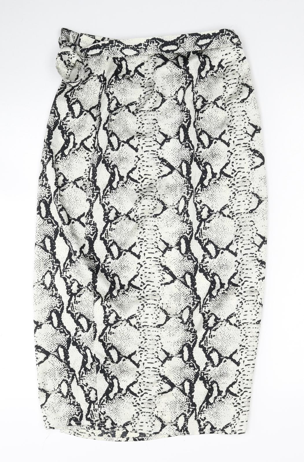 PRETTYLITTLETHING Womens Multicoloured Animal Print Viscose Wrap Skirt Size 6 Tie - Snake Pattern