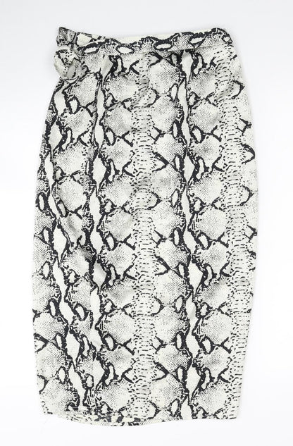 PRETTYLITTLETHING Womens Multicoloured Animal Print Viscose Wrap Skirt Size 6 Tie - Snake Pattern