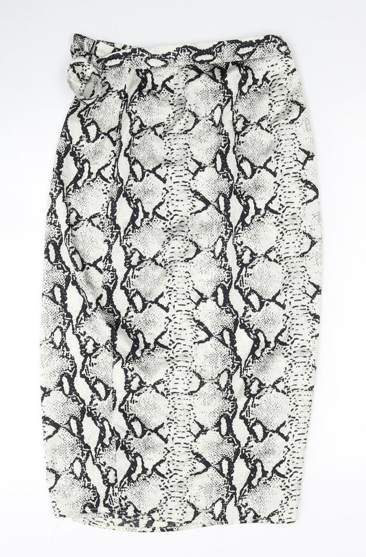 PRETTYLITTLETHING Womens Multicoloured Animal Print Viscose Wrap Skirt Size 6 Tie - Snake Pattern