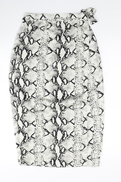 PRETTYLITTLETHING Womens Multicoloured Animal Print Viscose Wrap Skirt Size 6 Tie - Snake Pattern