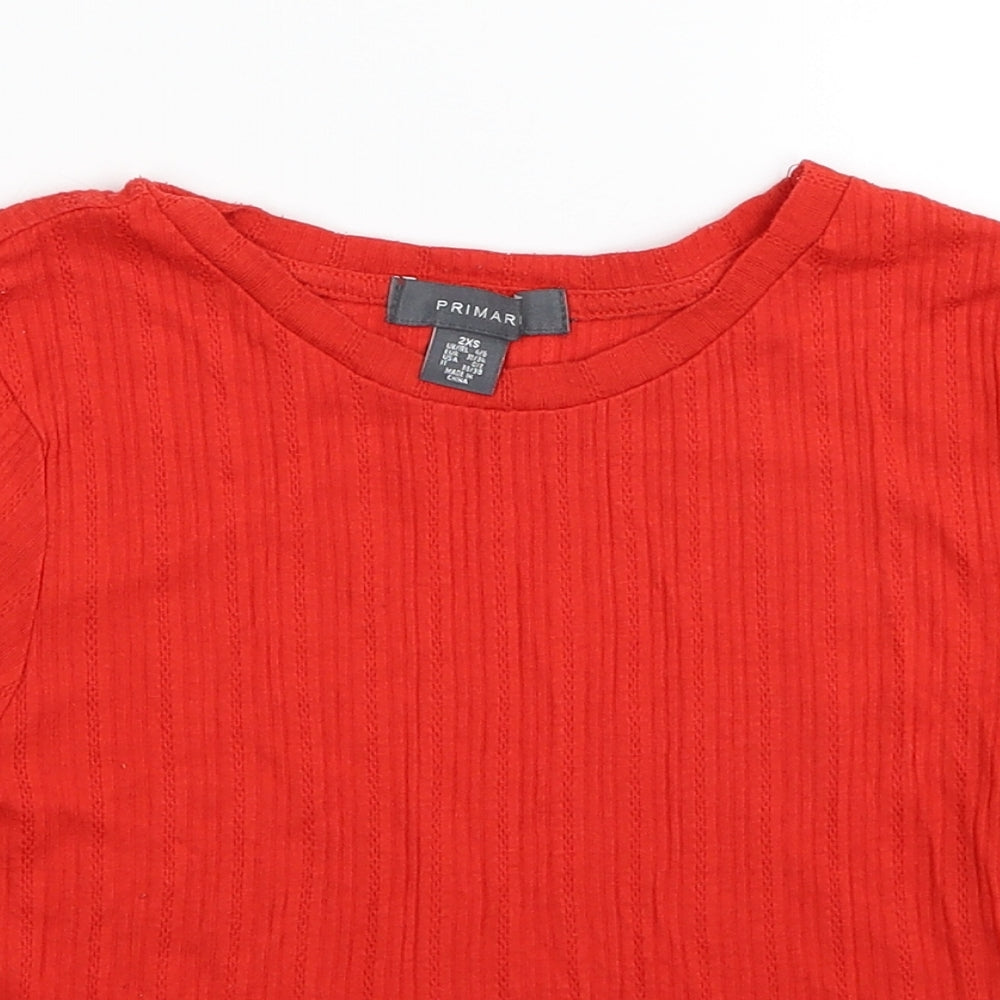 Primark Womens Red Polyester Basic T-Shirt Size 2XS Round Neck