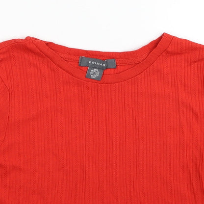 Primark Womens Red Polyester Basic T-Shirt Size 2XS Round Neck