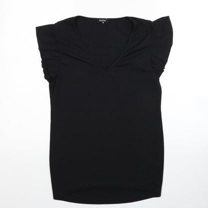 Boohoo Womens Black Polyester Tunic Blouse Size 10 V-Neck - Ribbed