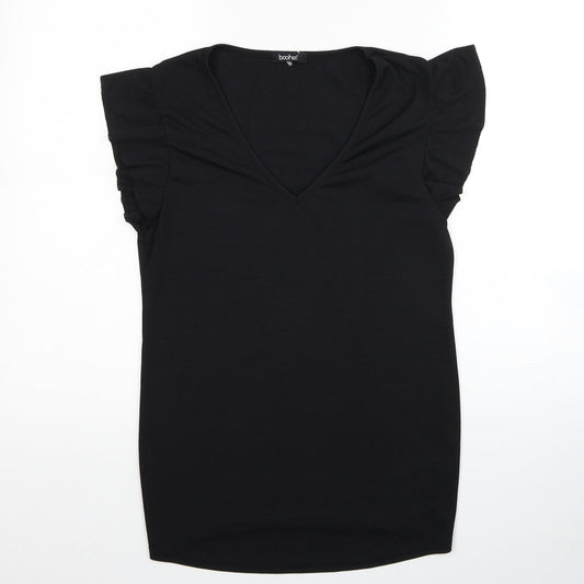 Boohoo Womens Black Polyester Tunic Blouse Size 10 V-Neck - Ribbed