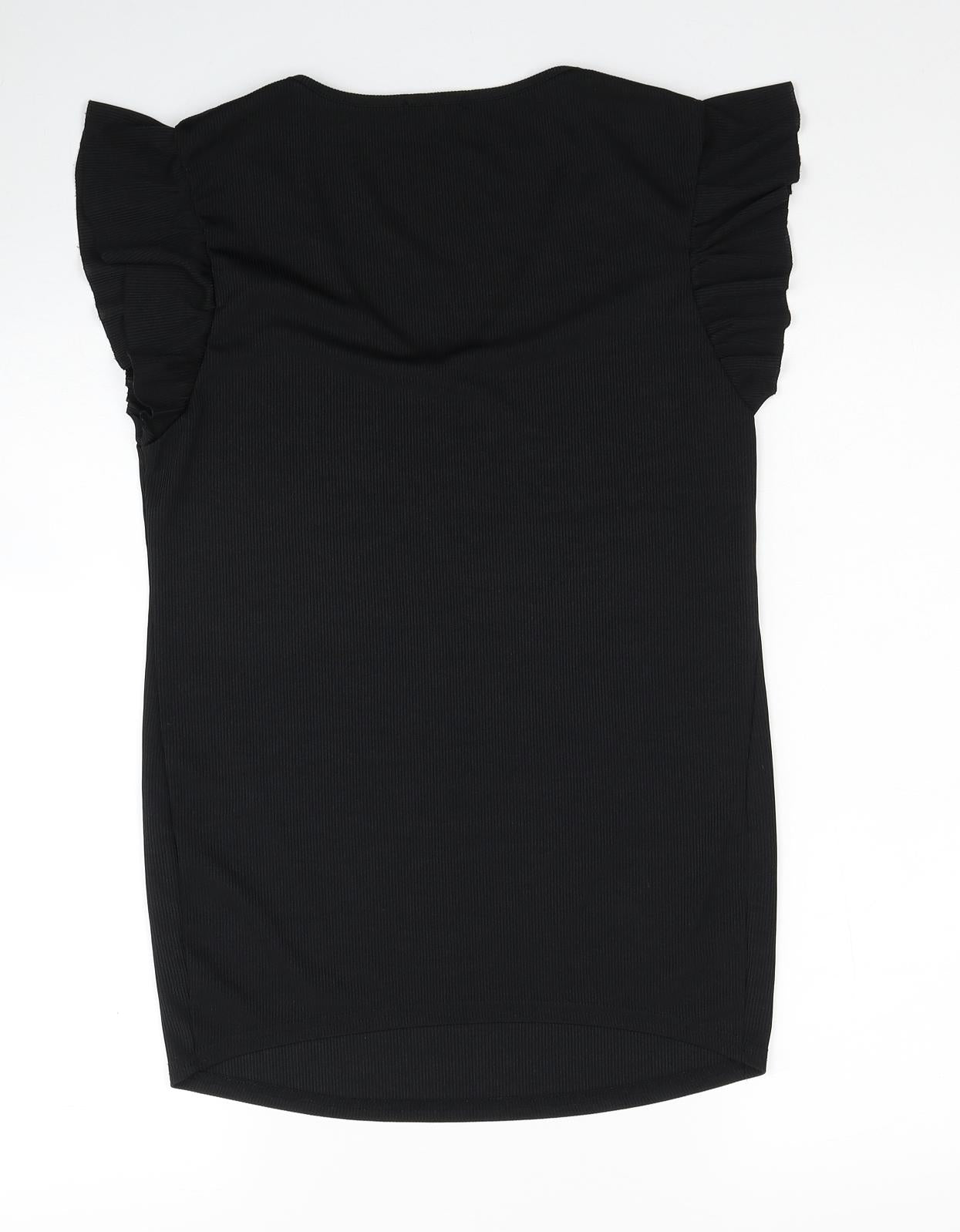 Boohoo Womens Black Polyester Tunic Blouse Size 10 V-Neck - Ribbed