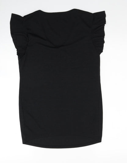 Boohoo Womens Black Polyester Tunic Blouse Size 10 V-Neck - Ribbed