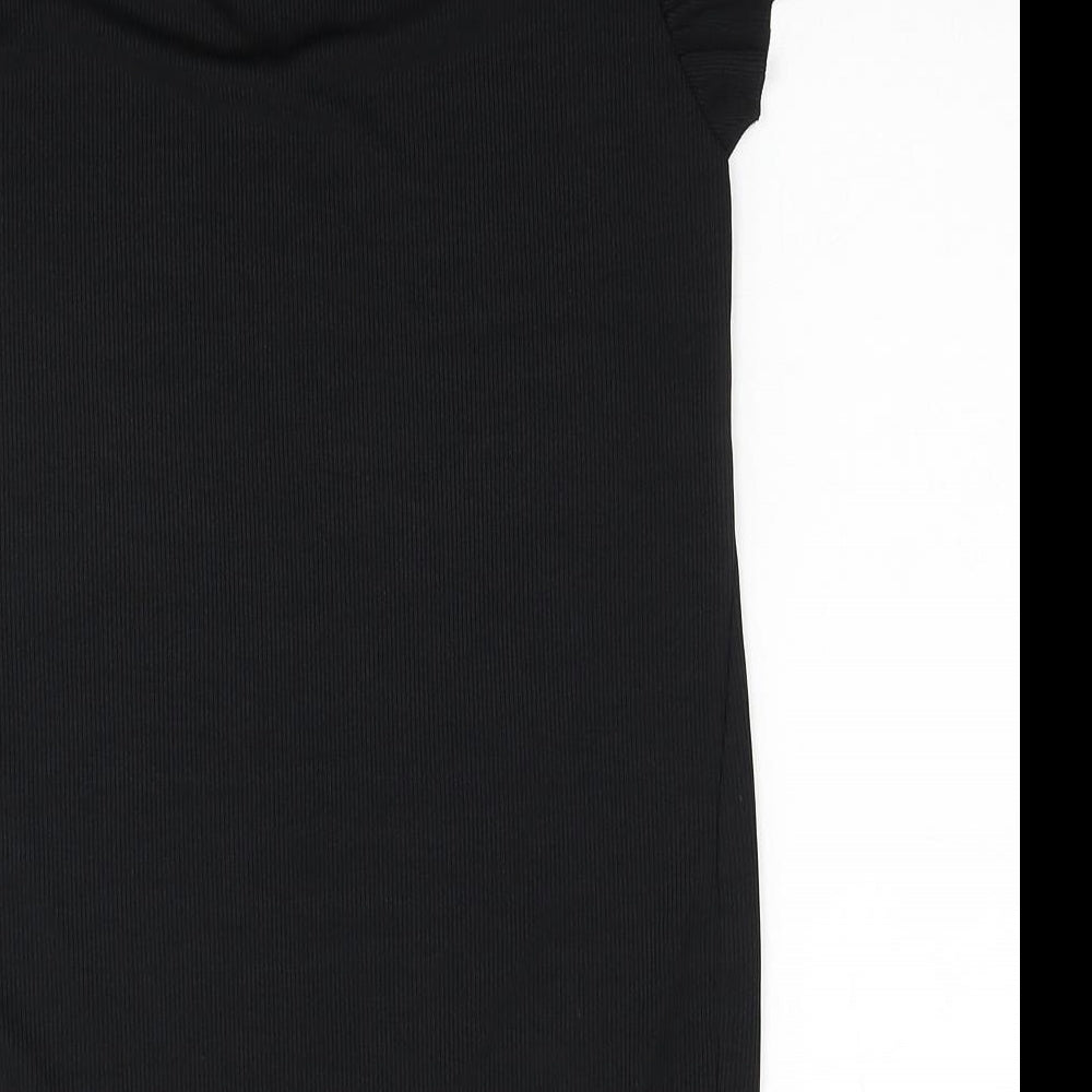 Boohoo Womens Black Polyester Tunic Blouse Size 10 V-Neck - Ribbed