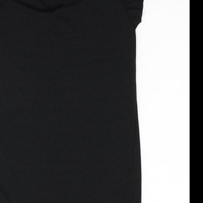 Boohoo Womens Black Polyester Tunic Blouse Size 10 V-Neck - Ribbed