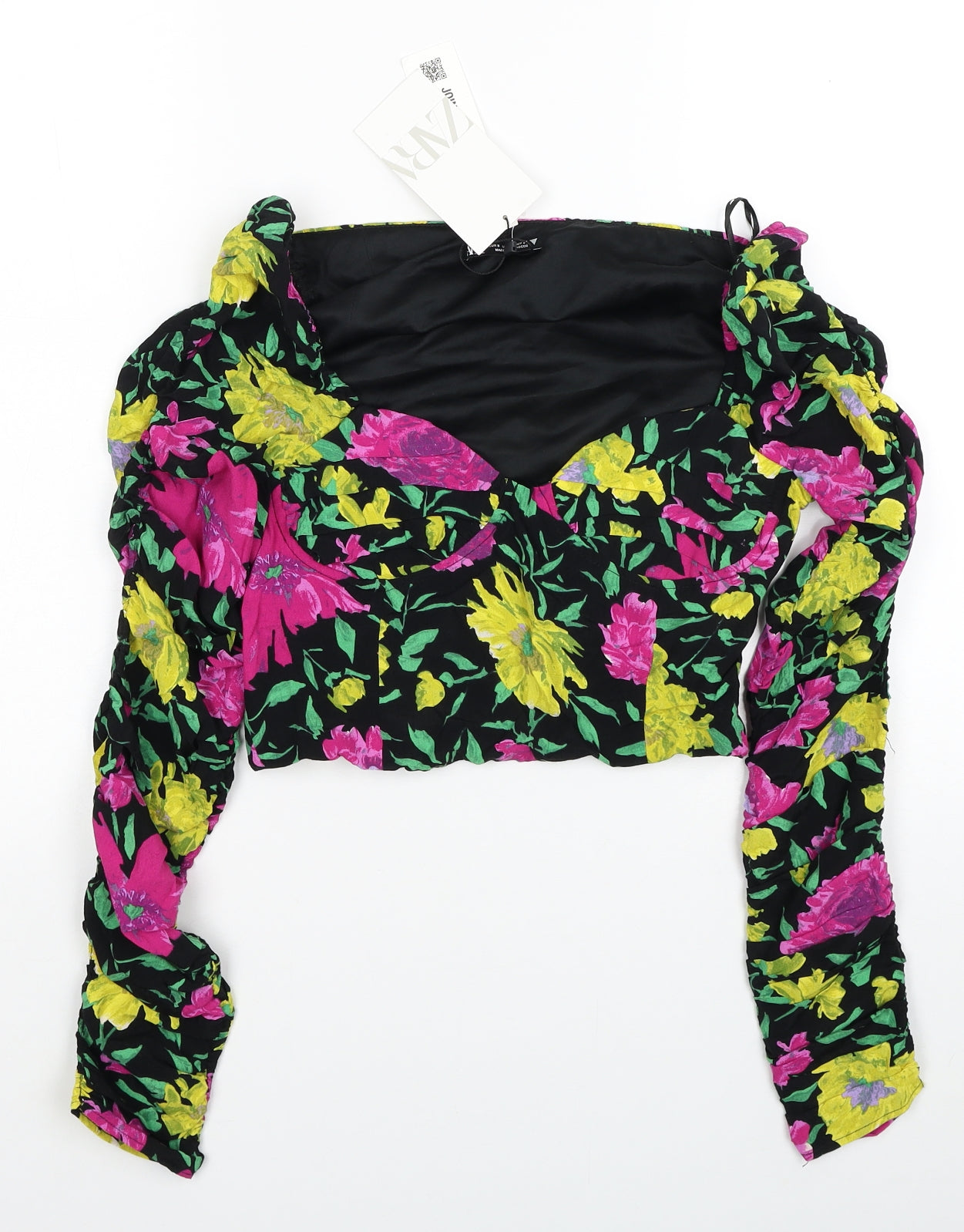 Womens UK Size S Zara Multicoloured Cropped Blouse