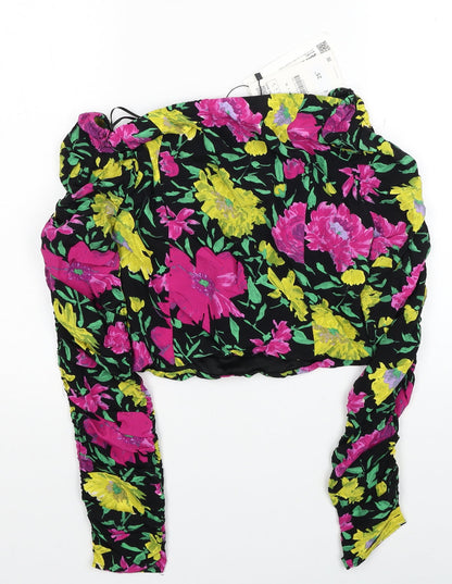 Womens UK Size S Zara Multicoloured Cropped Blouse