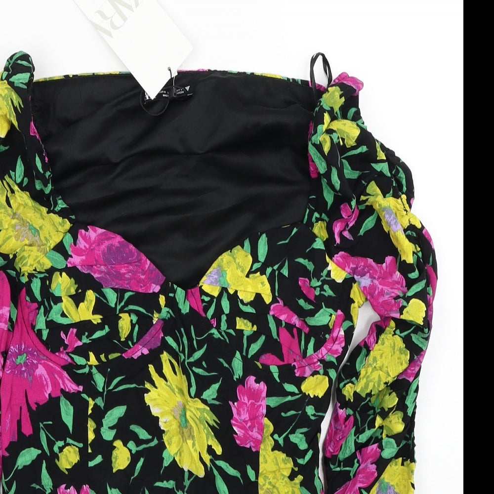 Womens UK Size S Zara Multicoloured Cropped Blouse