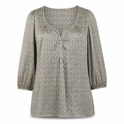 M&Co Womens Beige Geometric Polyester A-Line Size 10 Scoop Neck Pullover