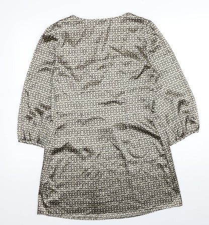 M&Co Womens Beige Geometric Polyester A-Line Size 10 Scoop Neck Pullover