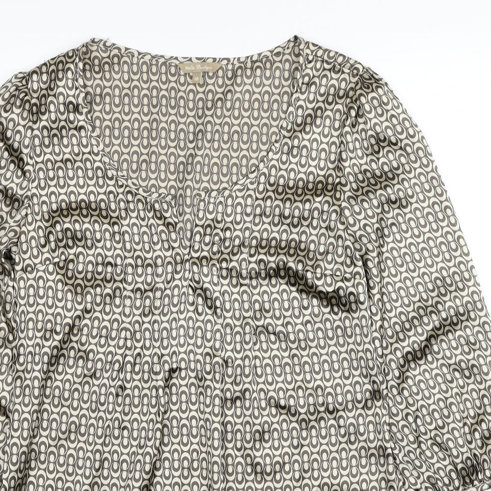 M&Co Womens Beige Geometric Polyester A-Line Size 10 Scoop Neck Pullover
