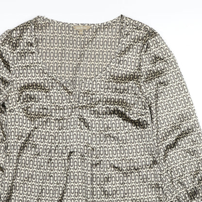 M&Co Womens Beige Geometric Polyester A-Line Size 10 Scoop Neck Pullover