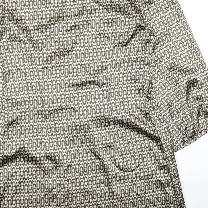 M&Co Womens Beige Geometric Polyester A-Line Size 10 Scoop Neck Pullover