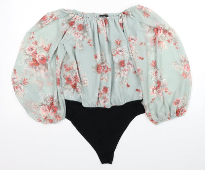 New Look Womens Multicoloured Floral Polyester Bodysuit One-Piece Size 6 Snap