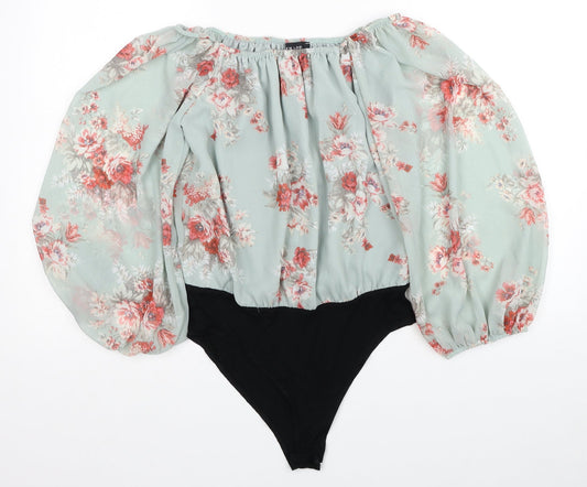 New Look Womens Multicoloured Floral Polyester Bodysuit One-Piece Size 6 Snap