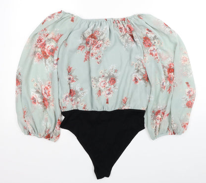 New Look Womens Multicoloured Floral Polyester Bodysuit One-Piece Size 6 Snap
