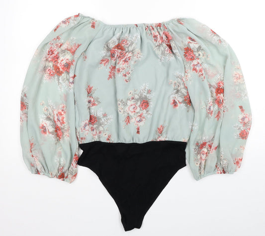 New Look Womens Multicoloured Floral Polyester Bodysuit One-Piece Size 6 Snap