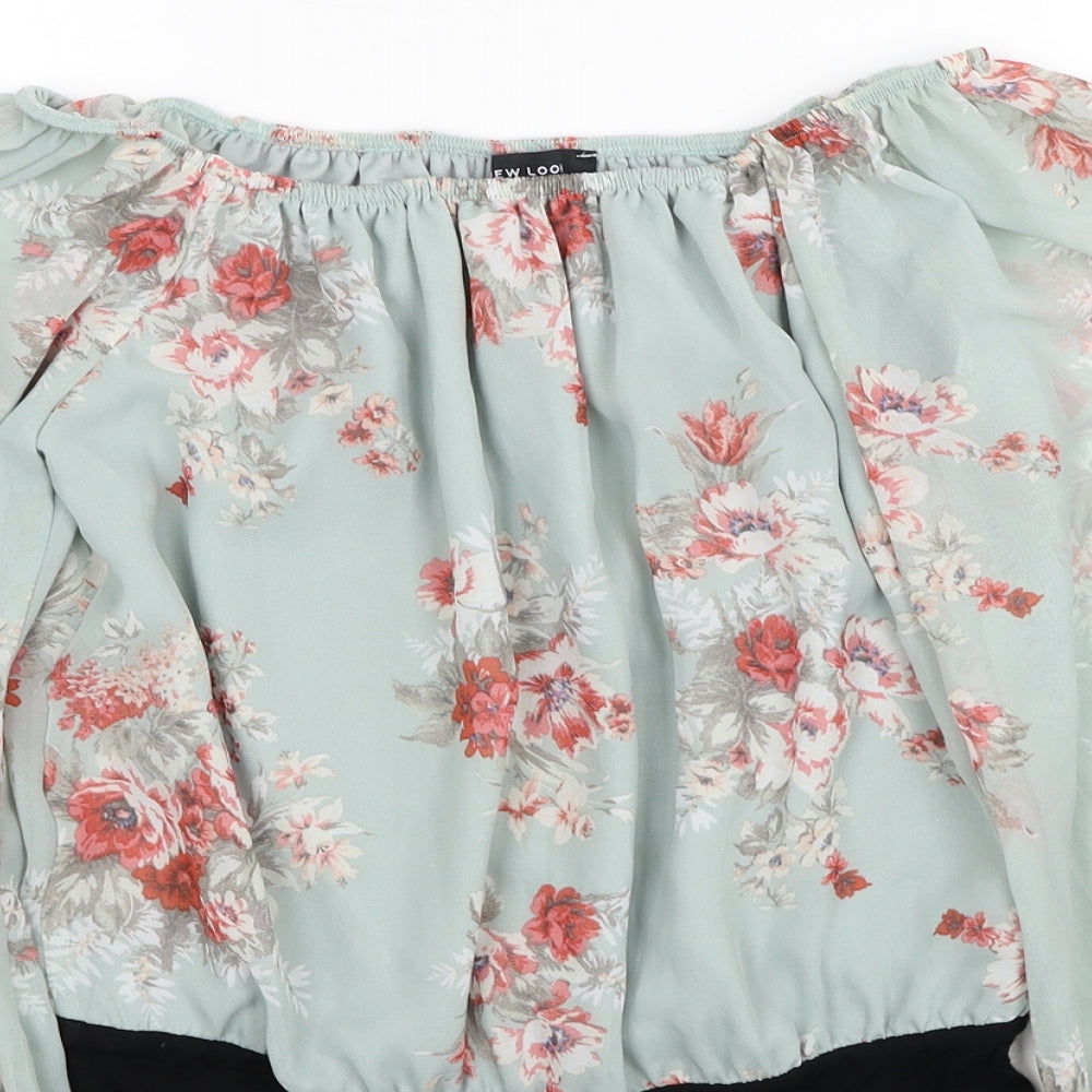 New Look Womens Multicoloured Floral Polyester Bodysuit One-Piece Size 6 Snap