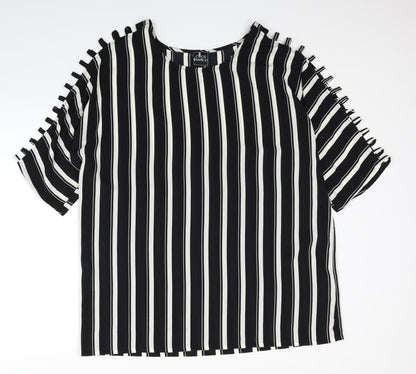 Coco Bianco Womens Black Striped Polyester Basic Blouse Size XL Boat Neck - Cut Out Shoulder Detail