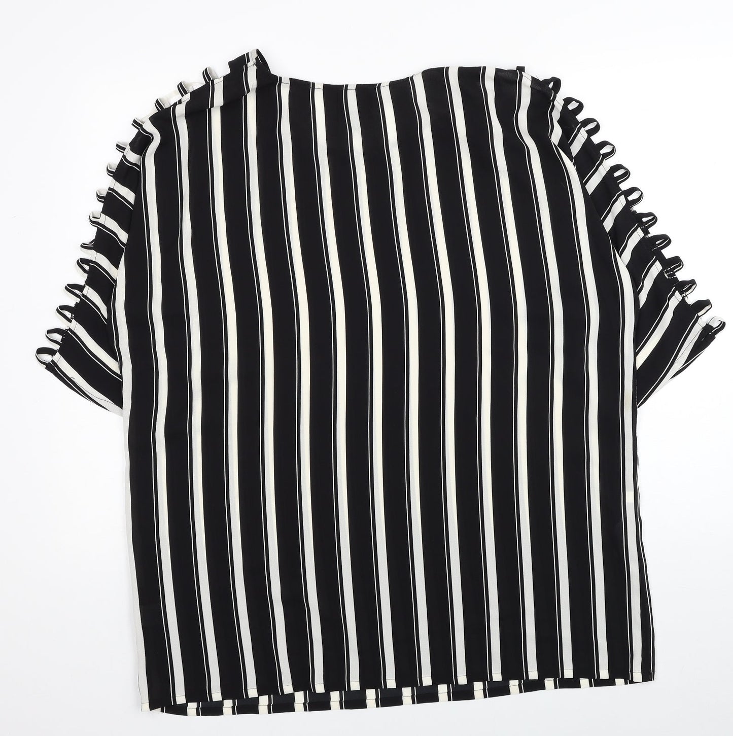 Coco Bianco Womens Black Striped Polyester Basic Blouse Size XL Boat Neck - Cut Out Shoulder Detail