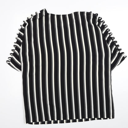 Coco Bianco Womens Black Striped Polyester Basic Blouse Size XL Boat Neck - Cut Out Shoulder Detail