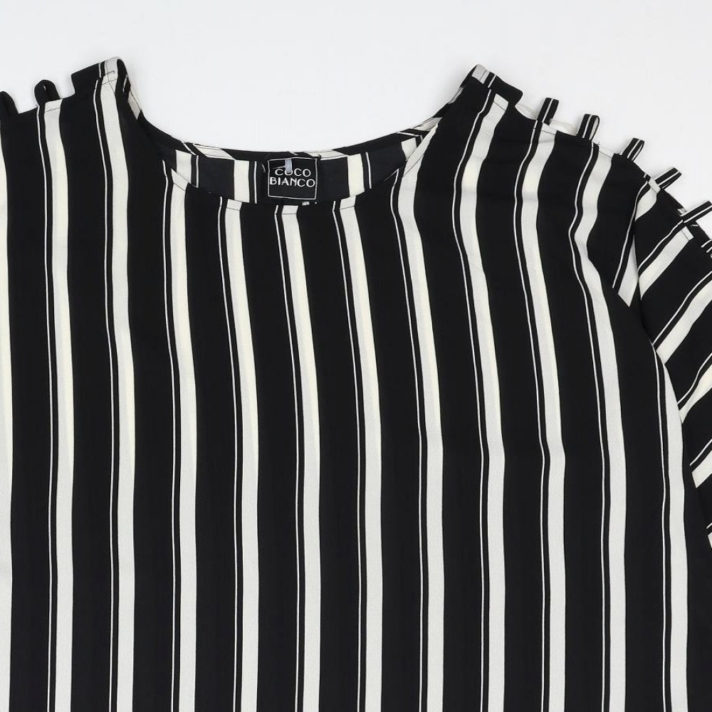 Coco Bianco Womens Black Striped Polyester Basic Blouse Size XL Boat Neck - Cut Out Shoulder Detail