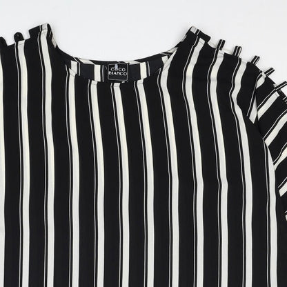 Coco Bianco Womens Black Striped Polyester Basic Blouse Size XL Boat Neck - Cut Out Shoulder Detail