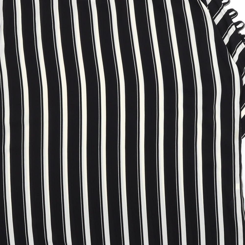 Coco Bianco Womens Black Striped Polyester Basic Blouse Size XL Boat Neck - Cut Out Shoulder Detail