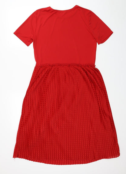 Zara Womens Red Polyester Fit & Flare Size M Round Neck Pullover