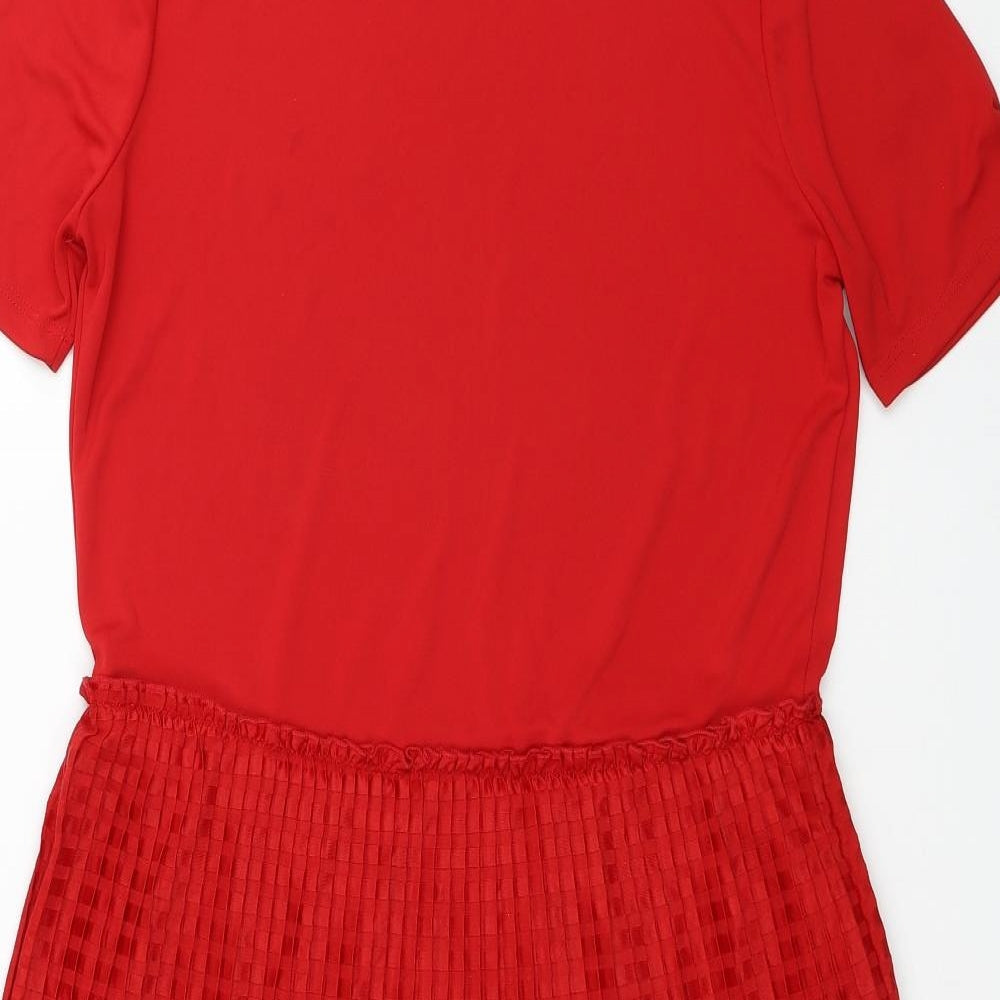 Zara Womens Red Polyester Fit & Flare Size M Round Neck Pullover