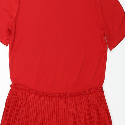 Zara Womens Red Polyester Fit & Flare Size M Round Neck Pullover