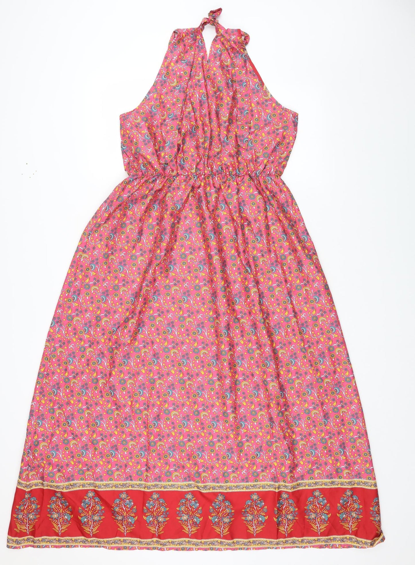 SheIn Womens Multicoloured Geometric Polyester Maxi Size L Halter Pullover