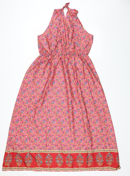 SheIn Womens Multicoloured Geometric Polyester Maxi Size L Halter Pullover