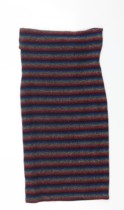 Topshop Womens Multicoloured Striped Nylon Bodycon Size 10 Off the Shoulder Pullover
