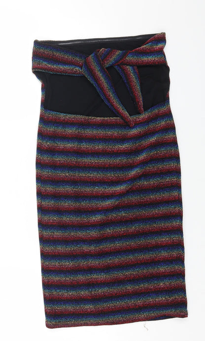 Topshop Womens Multicoloured Striped Nylon Bodycon Size 10 Off the Shoulder Pullover