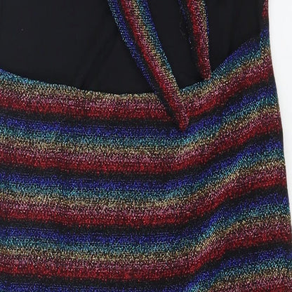 Topshop Womens Multicoloured Striped Nylon Bodycon Size 10 Off the Shoulder Pullover