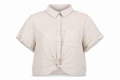 Cropp Womens Beige Striped Viscose Cropped Button-Up Size XS Collared