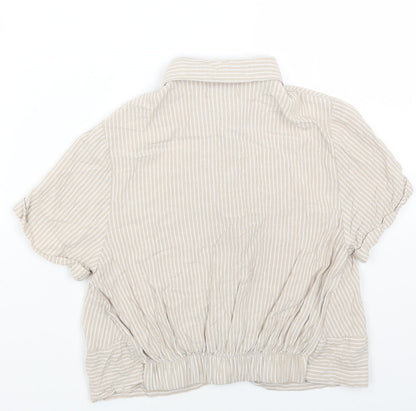 Cropp Womens Beige Striped Viscose Cropped Button-Up Size XS Collared