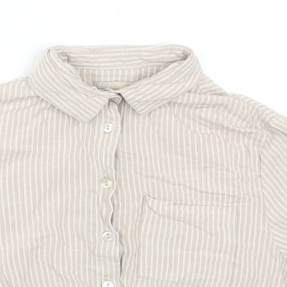 Cropp Womens Beige Striped Viscose Cropped Button-Up Size XS Collared