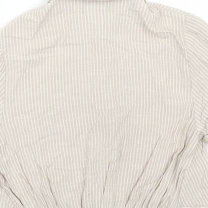 Cropp Womens Beige Striped Viscose Cropped Button-Up Size XS Collared