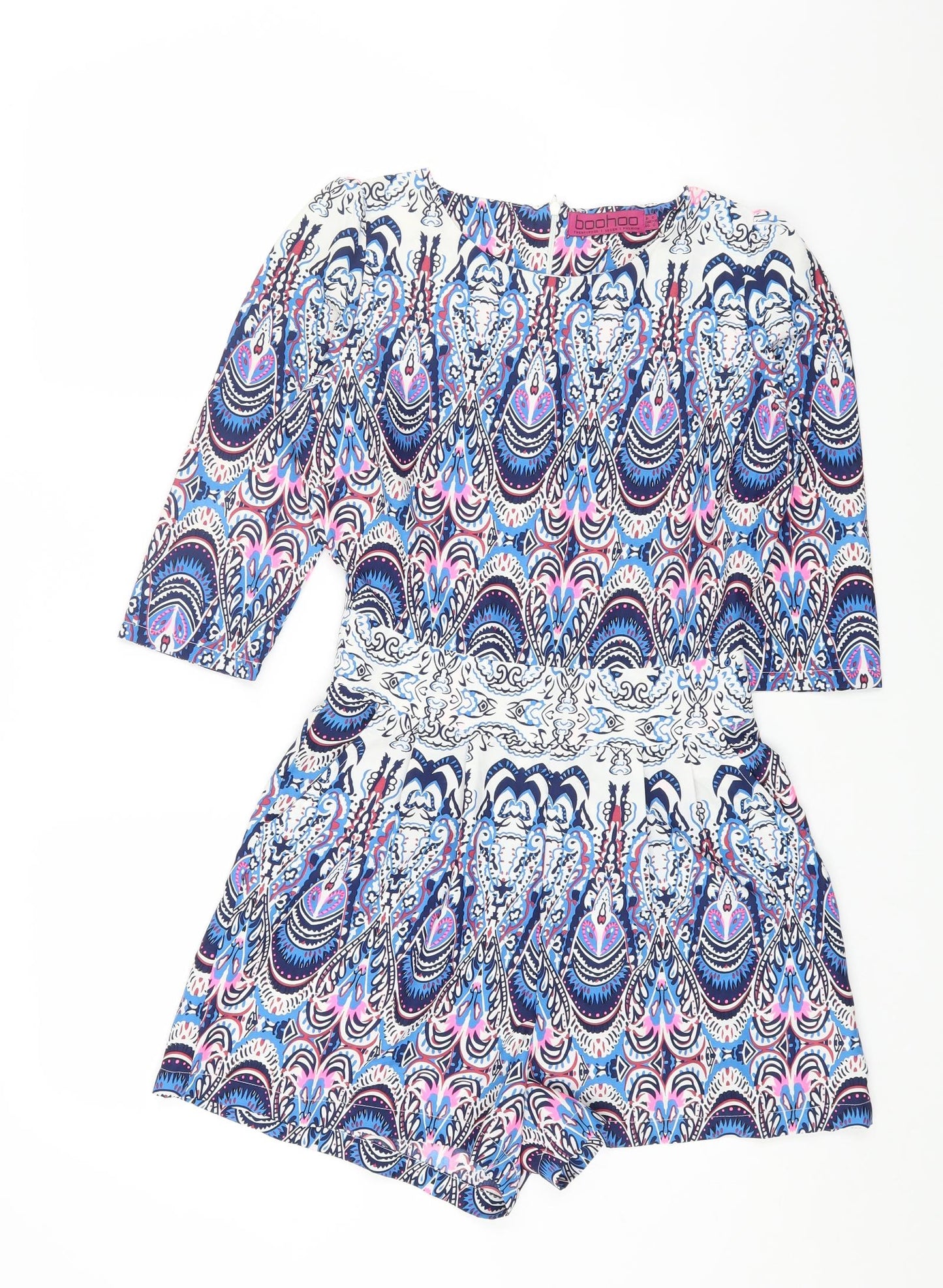 Boohoo Womens Multicoloured Geometric Polyester Playsuit One-Piece Size 6 Zip