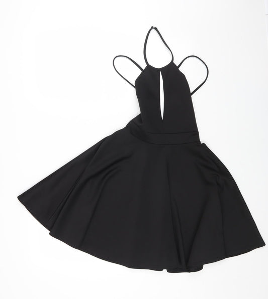 Oh My Love Womens Black Polyester Fit & Flare Size XS Halter Hook & Eye