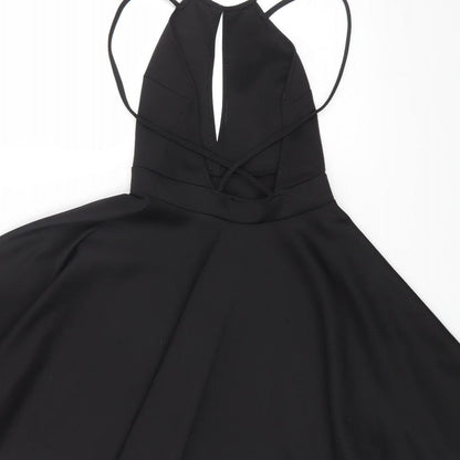 Oh My Love Womens Black Polyester Fit & Flare Size XS Halter Hook & Eye