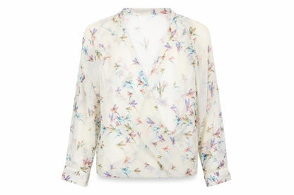 Trafaluc Womens Beige Geometric Polyester Basic Blouse Size XS V-Neck