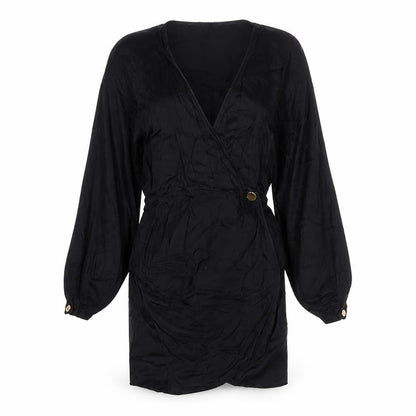 Zara Womens Black Viscose Shirt Dress Size M V-Neck Pullover